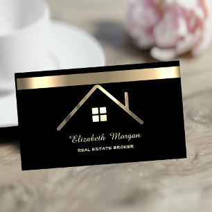 Tarjeta De Visita Elegante tejado de casa dorada profesional con fra