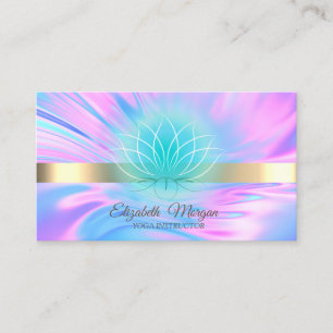 Tarjeta De Visita Elegante Tendencia Franja Dorada Holográfica, Loto
