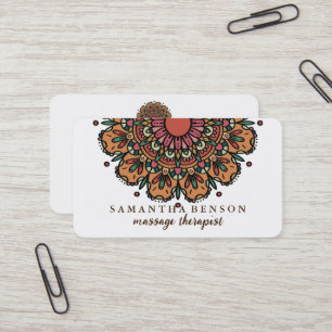 Tarjeta De Visita Elegante Terapia de Masaje de Flores Mandala Lotus