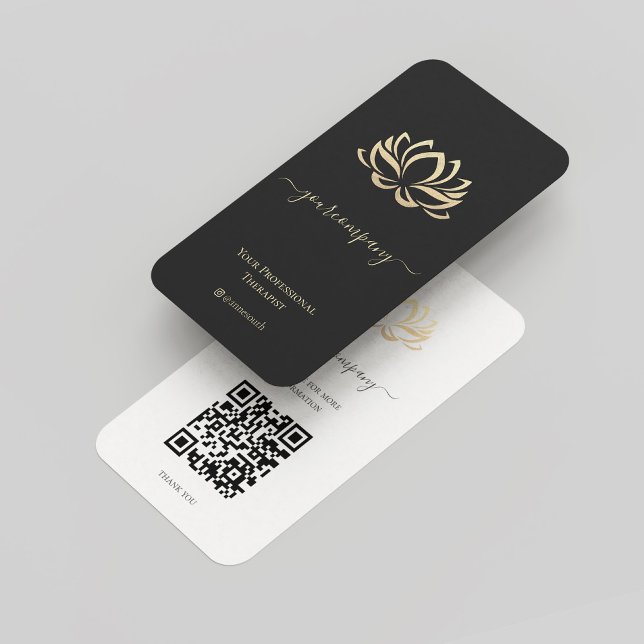 Tarjeta De Visita Elegante Terapia Faux Gold Lotus Wellness Spa (Elegant Therapist Black Gold Lotus Wellness Spa Business Card
)