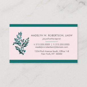 Tarjeta De Visita Elegante terapista Planta Verde Rosa