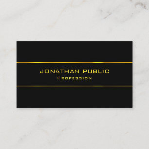 Tarjeta De Visita Elegante Texto Dorado Plantilla Negra Profesional