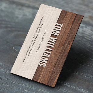 Tarjeta De Visita Elegante textura de madera marrón Monograma de est