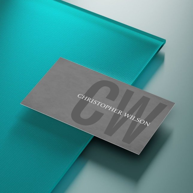 Tarjeta De Visita Elegante Textura Gris Negrita Consultor Monograma (Subido por el creador)