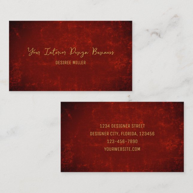Tarjeta De Visita Elegante Textura Roja Oscura Dorada Rústica del Pa (Anverso / Reverso)