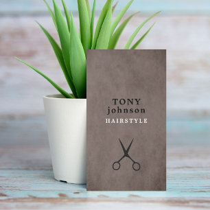 Tarjeta De Visita Elegante Textura Tijeras Negras Marrón Peluquero
