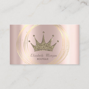 Tarjeta De Visita Elegante Tiara de Purpurina de Círculos Dorados y 