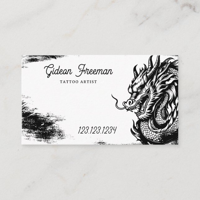 Tarjeta De Visita Elegante tienda de tatuajes para dragones blancos  (Anverso)