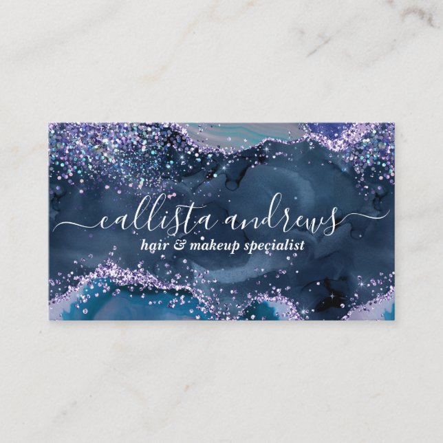 Tarjeta De Visita Elegante Tierra Azul Agate Purpurina Marble acuare (Anverso)
