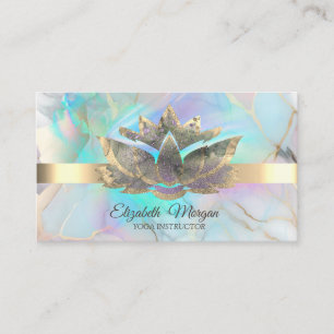 Tarjeta De Visita Elegante Tinta Holográfica Flor de Loto Piedra de 
