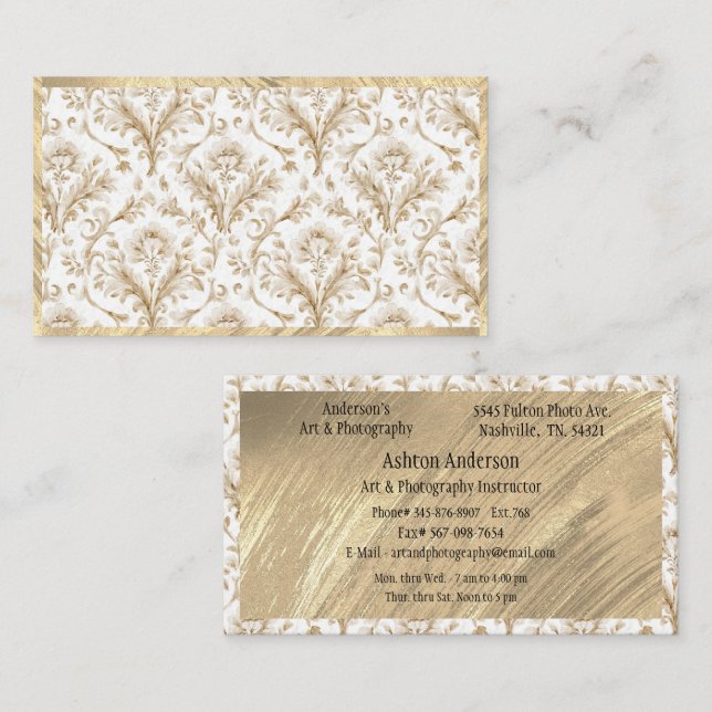 Tarjeta De Visita Elegante Toile de Oro Blanco (Anverso / Reverso)