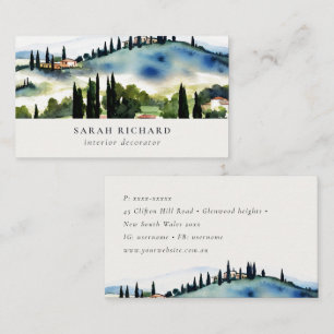 Tarjeta De Visita Elegante Toscana Italia Paisaje Acuarela