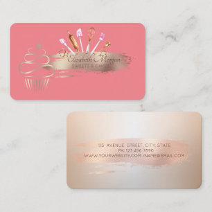 Tarjeta De Visita Elegante trazo de pincel, Cupcake, Herramientas de