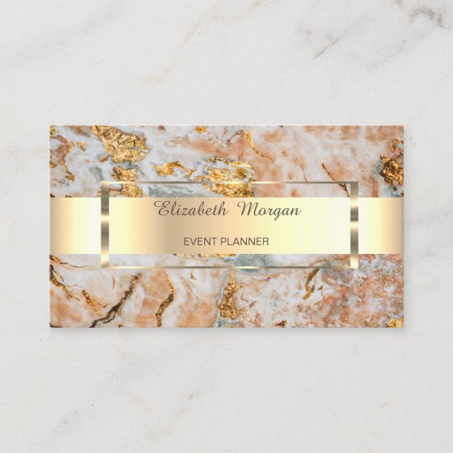 Tarjeta De Visita Elegante trendy Profesional Gold Stripe Marble (Anverso)