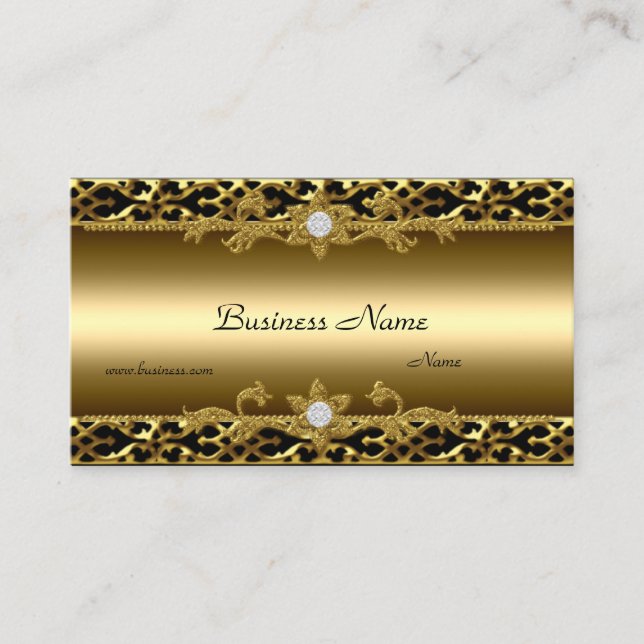 Tarjeta De Visita Elegante Trim de Oro Jewel de Diamante Negro (Anverso)