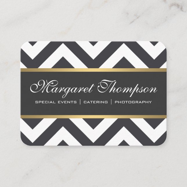 Tarjeta De Visita Elegante trío de oro con patrón de chevron de lujo (Anverso)