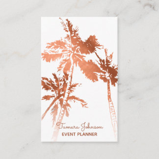 Tarjeta De Visita Elegante Tropical Rosa Gold Palm Trees Profesional
