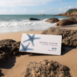 Tarjeta De Visita Elegante Tropical Starfish azul playa Busin coster