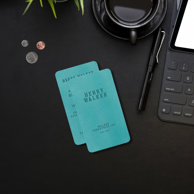 Tarjeta De Visita Elegante Turquesa Faux Vegan Leather (Subido por el creador)