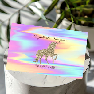 Tarjeta De Visita Elegante Unicornio Dorado Glitter Holográfico Mode