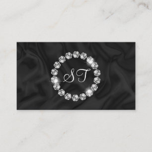Tarjeta De Visita Elegante Uxury Diamond Ring Purpurina seda negra