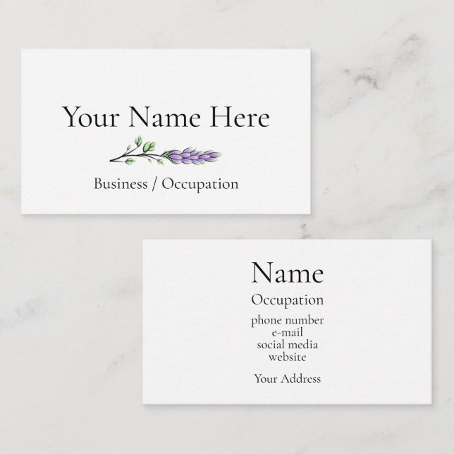 Tarjeta De Visita Elegante vegetación botánica de lavanda (Anverso / Reverso)