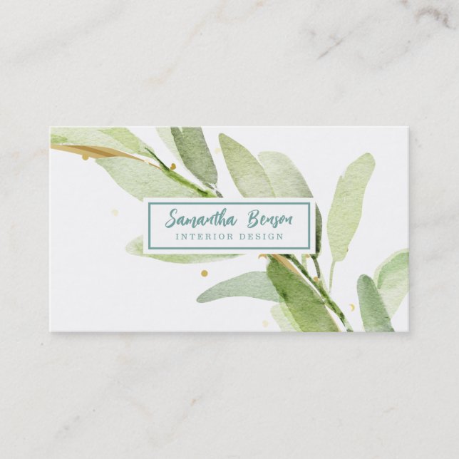 Tarjeta De Visita Elegante vegetación con aire de hojas de oro (Anverso)