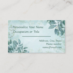 Tarjeta De Visita Elegante Verde azulado de la naturaleza del follaj