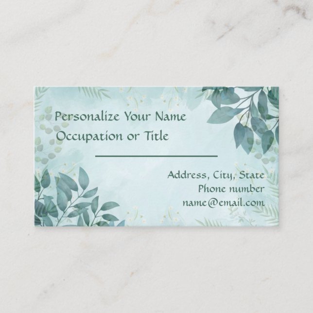 Tarjeta De Visita Elegante Verde azulado de la naturaleza del follaj (Anverso)