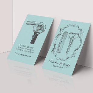 Tarjeta De Visita Elegante Verde azulado elegante de Hair Vintage Sc