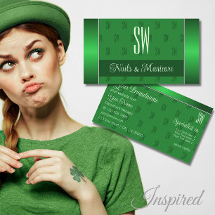 Tarjeta De Visita Elegante Verde con profesional de patrón de Inicia