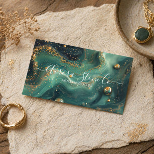 Tarjeta De Visita Elegante Verde Esmeralda Cristal Artesanal Hecho a