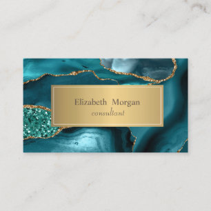 Tarjeta De Visita Elegante verde esmeralda de oro moderno de mármol