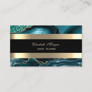 Tarjeta De Visita Elegante Verde Esmeralda Negro Dorado Brillante Ra