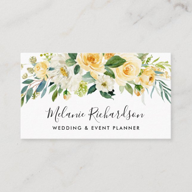 Tarjeta De Visita Elegante verde floral amarillo moderno (Anverso)