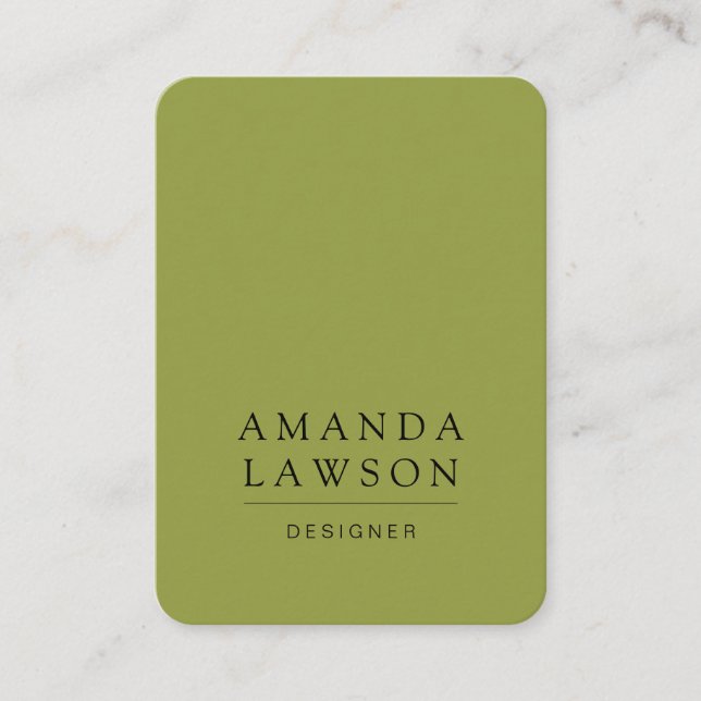 Tarjeta De Visita Elegante verde oliva simple y beige (Anverso)