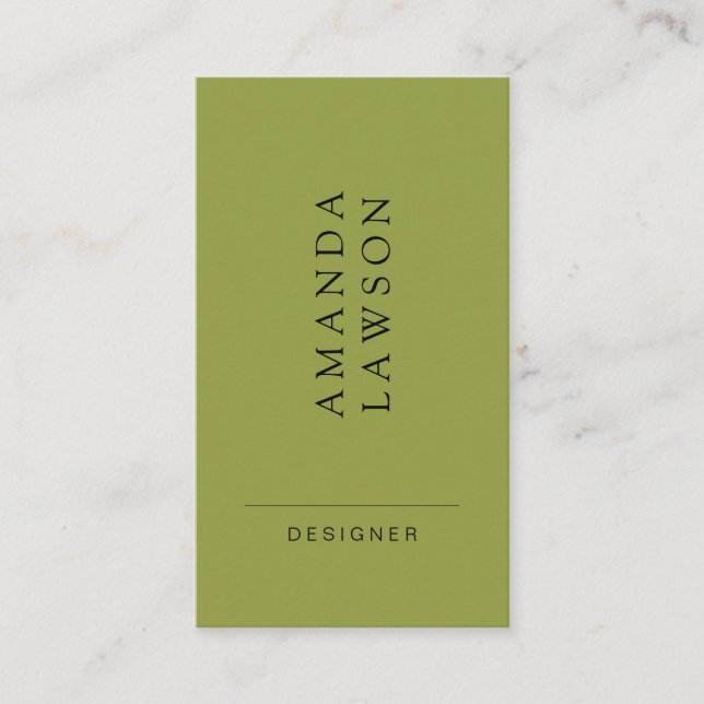 Tarjeta De Visita Elegante verde oliva simple y beige (Anverso)