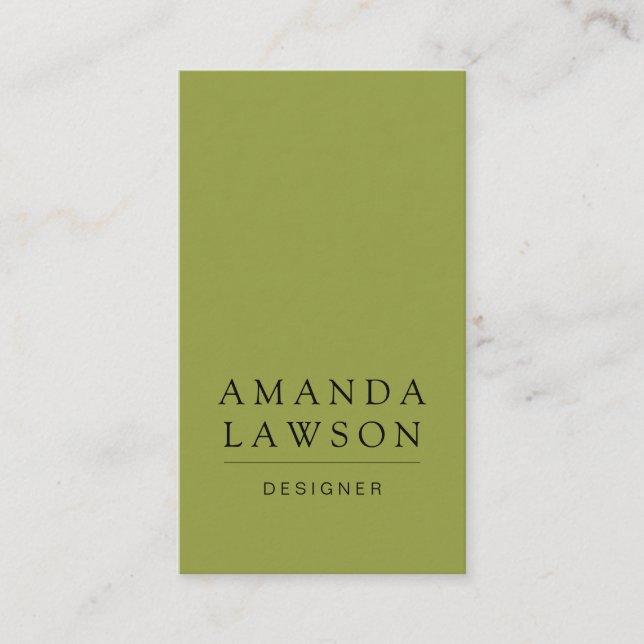 Tarjeta De Visita Elegante verde oliva simple y beige (Anverso)