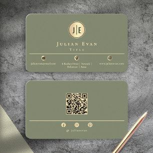 Tarjeta De Visita Elegante Verde Sábio Dorado Círculo Monograma Bril