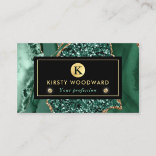 Tarjeta De Visita Elegante Verde y Oro Glitter Agata Oceánico