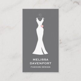 Tarjeta De Visita Elegante vestido blanco sobre gris - Diseño sencil