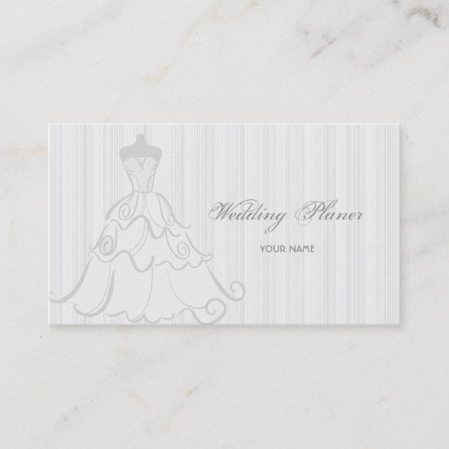 Tarjeta De Visita Elegante Vestido De Boda Blanco Y Gris (Anverso)