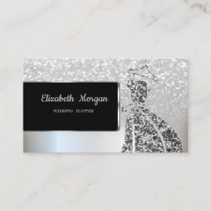 Tarjeta De Visita Elegante vestido de lentejuelas con brillo platead