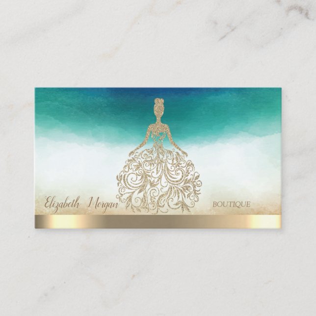 Tarjeta De Visita Elegante vestido Purpurina dorado (Anverso)