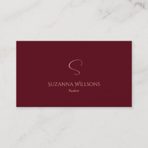 Tarjeta De Visita Elegante Vino de Llanura Rojo con Monograma Simple