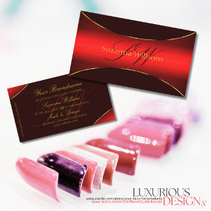 Tarjeta De Visita Elegante Vino Rojo Shimmery Borde de Oro y Monogra