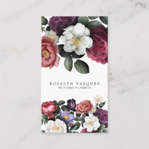 Tarjeta De Visita Elegante Vintage Dark Floral sobre negro   Vertica