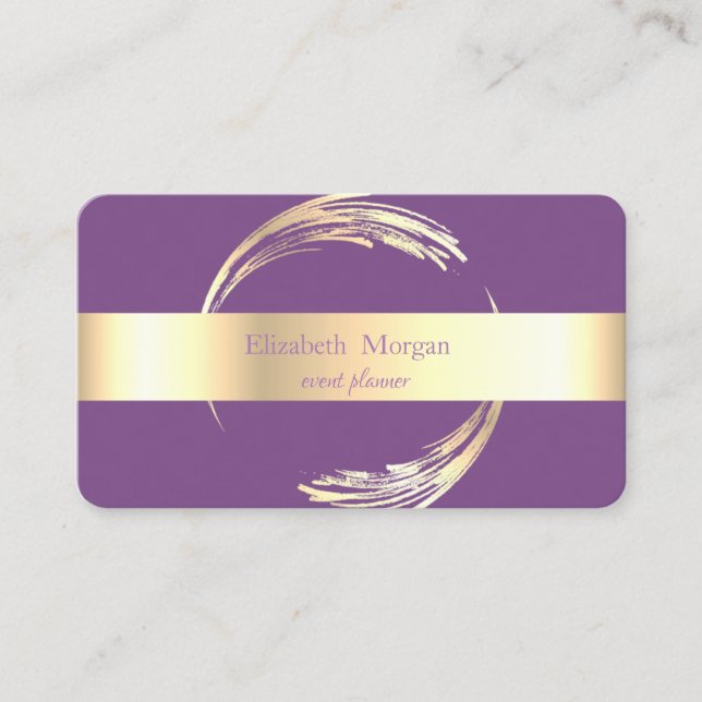Tarjeta De Visita Elegante Violeta Círculo Moderno, Oro (Anverso)