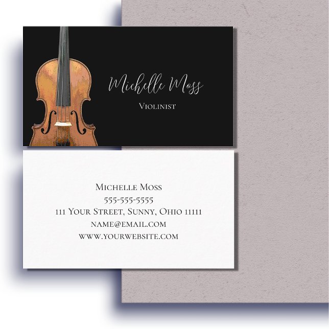 Tarjeta De Visita Elegante violín musical violinista blanco negro (Subido por el creador)