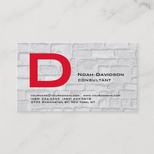 Tarjeta De Visita Elegante Wall Stones Red Monograma Profesional (Anverso)